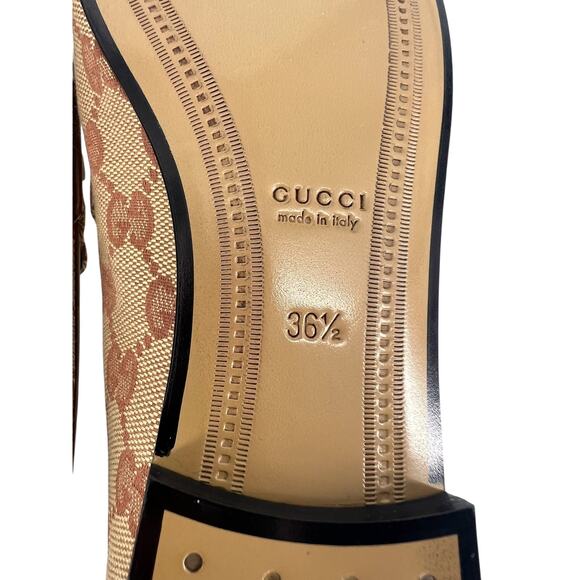 Gucci Jordaan Canvas GG Monogram Horsebit Loafers in Beige Ruggine Rust - Picture 13 of 14